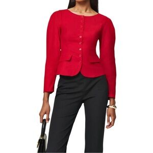 NWT Reformation Sarai Top - Red Fitted Button Up Puff Sleeve Blouse Top sz 6